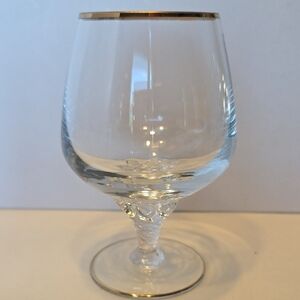 Vintage Hand Blown Gold rim Top And Bottom Brandy Snifter Glass Twisted Stem